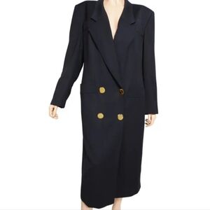 Louis Feraud Womens Double-Breasted Wool Coat Midnight Blue Size 12